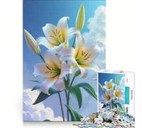 Rompecabezas de 1000 Piezas para Adolescentes Lirios Blancos contra un Cielo Nublado decoración de Pared Juguete para divertirse en Familia para Fortalecer el Amor Entre Parejas 38x26cm