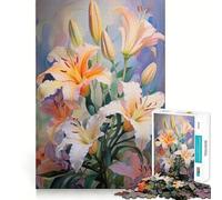 Rompecabezas de 1000 Piezas para Adolescentes Lirios en Flor,Arte de Corte Fino,lógica,Juguete Divertido,Tiempo de Juego Acogedor,decoración navideña para la Pared (38x26cm)