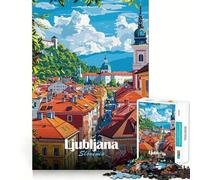 Rompecabezas de 1000 Piezas para Adolescentes,Ljubljana,Eslovenia,ilustración de Paisaje Urbano,Arte de Bordes precisos,Actividad Mental Inteligente,Juego para Pasar un rato Agradable,Regalo