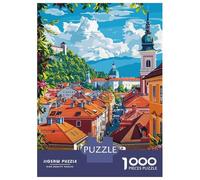Rompecabezas De 1000 Piezas para Adolescentes Ljubljana, Slovenia Cityscape Illustration Rompecabezas Juegos Relajantes Regalos para Mujeres Cumpleaños 70x50cm/1000pcs