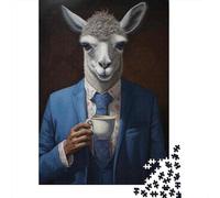 Rompecabezas De 1000 Piezas para Adolescentes Llama in Suit Holding Coffee Cup Rompecabezas para Adolescentes Juegos Relajantes Decoración Perfecta Regalos De Cumpleaños Y Únicos 52x38cm/1000pcs