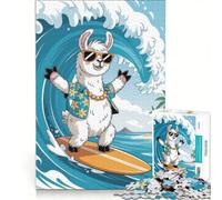 Rompecabezas de 1000 Piezas para Adolescentes Llama surfeando Dibujo Animado Juegos Divertidos Entrena tu Cerebro y Tus Manos Mejora el Amor Entre Parejas 50x75cm