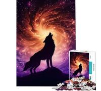 Rompecabezas de 1000 piezas para adolescentes Lobo aullando en el vórtice cósmico Decoración de pared difícil y desafiante Juguetes DIY para mayores de 14 años Juego de rompecabezas incluido (38x52cm)
