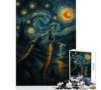 Rompecabezas de 1000 Piezas para Adolescentes Lobo Aullando en la Noche Estrellada Juguetes antiestrés Gran Regalo para Juegos Juegos Divertidos difíciles y desafiantes tamaño 50x75cm