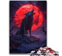 Rompecabezas de 1000 Piezas para Adolescentes: Lobo bajo la Luna de Sangre Divertida Actividad para el hogar, Ideal para días lluviosos, Regalo de cumpleaños (75x50cm)