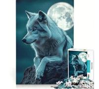 Rompecabezas de 1000 Piezas para Adolescentes Lobo bajo la Luna Llena Juego práctico para Pasar el Tiempo en casa Durante Las Vacaciones cumpleaños y Navidad 38x26cm