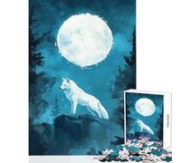 Rompecabezas de 1000 Piezas para Adolescentes Lobo Blanco bajo la Luna Llena Juguetes de decoración del hogar Gran Regalo para Juegos educativos Mejora el Amor Entre Parejas tamaño 38x26cm