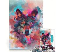 Rompecabezas de 1000 Piezas para Adolescentes Lobo con Ojos Grandes y Nubes Coloridas Juego Educativo Ideal para Reducir el estrés Colección de Artistas Bellas Artes 50x75cm