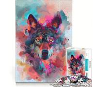 Rompecabezas de 1000 Piezas para Adolescentes Lobo con Ojos Grandes y Nubes Coloridas Juegos Familiares Actividades Divertidas en casa colección de Artistas Bellas Artes 38x52cm