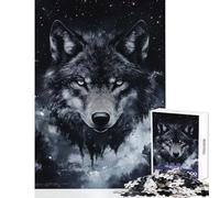 Rompecabezas de 1000 Piezas para Adolescentes: Lobo en el Cielo Nocturno Juguete Educativo Grandes Regalos y Juguetes Juegos Divertidos Entrena tu Cerebro y Tus Manos Tamaño 38x52cm