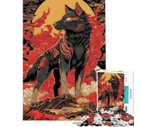 Rompecabezas de 1000 Piezas para Adolescentes Lobo japonés con Nubes Rojas Rompecabezas para Adolescentes Un desafío difícil para cumpleaños Navidad o como Juego de ingenio en Familia 38x52cm