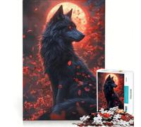 Rompecabezas de 1000 Piezas para Adolescentes: Lobo Negro bajo la Luna de Sangre, Juegos educativos, Entrena tu Cerebro y Tus Manos, colección de Artistas, Bellas Artes 38x52cm