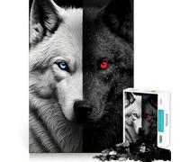 Rompecabezas de 1000 Piezas para Adolescentes Lobo Negro con Ojos Azules,diseño de Bordes precisos,Juego de lógica,diversión Relajante,Regalo artístico de Navidad 38x26cm