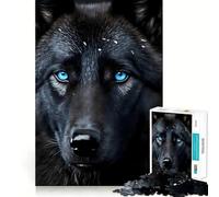 Rompecabezas de 1000 Piezas para Adolescentes Lobo Negro con Ojos Azules,diseño de Bordes precisos,Juego de lógica,diversión Relajante,Regalo artístico de Navidad 50x75cm