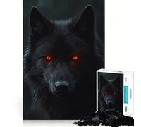 Rompecabezas de 1000 Piezas para Adolescentes Lobo Negro con Ojos Rojos Diseño de Corte preciso Juego Que estimula la Mente,Ideal para Relajarse o como decoración navideña 50x75cm