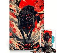 Rompecabezas de 1000 Piezas para Adolescentes Lobo Negro con Ojos Rojos y Flores Diseño de Corte preciso Juguete para ejercitar la Mente,Ideal para Relajarse o como Regalo de cumpleaños 38x26cm