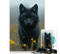 Rompecabezas de 1000 Piezas para Adolescentes Lobo Negro en un Prado Arte de Corte preciso Juego Que estimula la Mente Juego para Relajarse Arte navideño para el Tiempo Libre 38x26cm