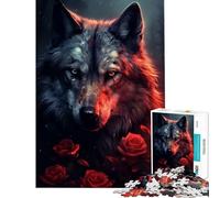 Rompecabezas de 1000 Piezas para Adolescentes Lobo poderoso en Rosa roja Divertidas Actividades en casa Juego Educativo de desafío difícil para Mayores de 14 años 38x26cm
