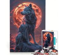 Rompecabezas de 1000 Piezas para Adolescentes Lobo Solitario y Luna de Sangre Juego de ingenio Corte de precisión cumpleaños y Navidad 50x75cm