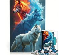 Rompecabezas de 1000 Piezas para Adolescentes: Lobos Elementales, Fuego y Hielo, Juego Educativo, Difícil, Regalo de Cumpleaños, Regalos de Viaje 50x75cm
