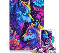 Rompecabezas de 1000 Piezas para Adolescentes Lobos neón con Detalles Florales Juegos educativos interacción Entre Padres e Hijos 38x26cm