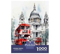 Rompecabezas De 1000 Piezas para Adolescentes London Cityscape with Red Bus Rompecabezas para Adultos Juegos Relajantes Alivia El Estrés Ayuda A Ejercitar El Cerebro 70x50cm/1000pcs