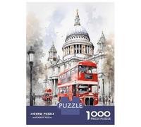 Rompecabezas De 1000 Piezas para Adolescentes London Red Bus Watercolor Print Rompecabezas para Adultos Juegos Relajantes Alivia El Estrés Ayuda A Ejercitar El Cerebro 52x38cm/1000pcs