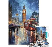 Rompecabezas de 1000 Piezas para Adolescentes Londres Lluvia Big Ben y autobús Rojo Juego Educativo Juguetes educativos Juegos educativos Regalos de Amigo Invisible Actividades Familiares (38x52cm)