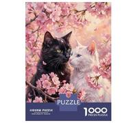 Rompecabezas De 1000 Piezas para Adolescentes Love Cats Couple in Cherry Blossoms Rompecabezas para Adultos Juegos De Relajación Desafío Difícil Regalo De Cumpleaños, Regalos, 38x26cm/1000pcs