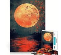 Rompecabezas de 1000 Piezas para Adolescentes Luna de Sangre sobre el Agua,articulaciones Suaves,diversión,Juego Mental,Regalo,Juego Relajante,Arte navideño para el Ocio 38x26cm