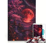 Rompecabezas de 1000 Piezas para Adolescentes: Luna de Sangre sobre el Valle de los cerezos en Flor Juegos Divertidos para Disfrutar en casa Hermoso diseño 38x52cm