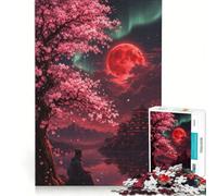 Rompecabezas de 1000 Piezas para Adolescentes: Luna de Sangre y Flor de Cerezo, Juegos Familiares, Mejora la Memoria, con Póster y Hoja de Preguntas y Respuestas a Juego 38x52cm