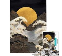 Rompecabezas de 1000 Piezas para Adolescentes Luna Dorada sobre Olas del océano Rompecabezas artísticos para Adultos Juego Familiar para Mejorar la Memoria Actividades Divertidas (38x52cm)