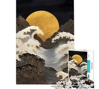 Rompecabezas de 1000 Piezas para Adolescentes Luna Dorada sobre Olas del océano Rompecabezas artísticos para Adultos Juegos relajantes Que mejoran la Memoria Toda la Familia