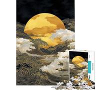 Rompecabezas de 1000 Piezas para Adolescentes Luna Dorada sobre Olas del océano Rompecabezas artísticos para Adolescentes Juegos Divertidos Corte de precisión cumpleaños y Navidad