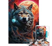 Rompecabezas de 1000 Piezas para Adolescentes Luna misteriosa Lobo Solitario Rompecabezas para Adultos Juego práctico Que Mejora la Memoria cumpleaños y Navidad (Tamaño 38x26cm)