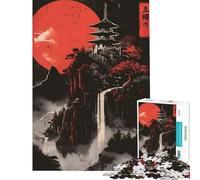 Rompecabezas de 1000 Piezas para Adolescentes Luna Roja Tinta Japonesa Actividades Divertidas en Casa Desafío Difícil Juego Educativo para Mayores de 14 Años 38x26cm