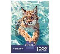 Rompecabezas De 1000 Piezas para Adolescentes Lynx Swimming in Water Illustration Rompecabezas para Adultos Juego Práctico Decoración De Pared Regalos Y Cumpleaños Únicos 52x38cm/1000pcs