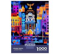 Rompecabezas De 1000 Piezas Para Adolescentes Madrid Geometric Night - Vibrant Urban Illustration Rompecabezas Para Adultos Juegos Relajantes Mejora La Memoria Ayuda A Ejercitar El Cerebro 70x50cm/100