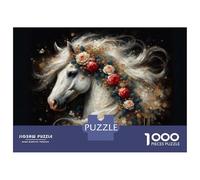 Rompecabezas De 1000 Piezas para Adolescentes Magical Floral White Horse Rompecabezas para Adultos Juego De Ingenio Decoración Ayuda A Ejercitar El Cerebro 52x38cm/1000pcs