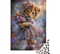 Rompecabezas De 1000 Piezas para Adolescentes Magical Lion Cub in Floral Dress Rompecabezas para Adolescentes Juego De Ingenio Una Obra De Arte Diversión En Casa Actividades, 70x50cm/1000pcs