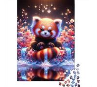 Rompecabezas De 1000 Piezas para Adolescentes Magical Red Panda with Flowers Rompecabezas para Adultos Juguetes Antiestrés Mejora La Memoria Gran Regalo para Jugar 38x26cm/1000pcs