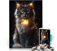Rompecabezas de 1000 Piezas para Adolescentes Maine Coon con Brillo Dorado - Arte felino místico - Retrato felino Encantado Juegos educativos Mejorar la Memoria 52x38cm