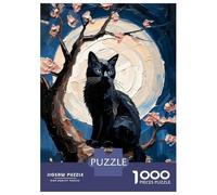 Rompecabezas De 1000 Piezas para Adolescentes Majestic Black Cat Under Impasto Full Moon - Nocturnal Oil Painting Rompecabezas para Adultos Juegos Relajantes Decoración Interacción Entre Padr