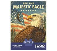 Rompecabezas De 1000 Piezas para Adolescentes Majestic Eagle and American Flag Rompecabezas para Adultos Juegos Relajantes Desafío Difícil Diversión En Casa Actividades, 52x38cm/1000pcs