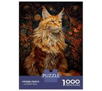 Rompecabezas De 1000 Piezas Para Adolescentes Majestic Red Tabby Maine Coon Cat Portrait with Floral Background Rompecabezas Para Adultos Juego De Ingenio Análisis Y Lógica Actividades Divertidas En C