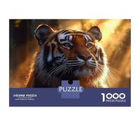 Rompecabezas De 1000 Piezas para Adolescentes Majestic Tiger Portrait in Golden Light Rompecabezas para Adultos Juego De Ingenio Decoración Ayuda A Ejercitar El Cerebro 52x38cm/1000pcs
