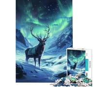 Rompecabezas de 1000 Piezas para Adolescentes Majestuoso Ciervo bajo la Aurora Boreal Divertidos Juegos Juguetes adictivos para Cultivar la Paciencia Regalos de cumpleaños para Disfrutar en Familia