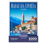 Rompecabezas De 1000 Piezas para Adolescentes Makarska Riviera Croatia Vintage Poster Rompecabezas para Adultos Juego De Ingenio Análisis Y Lógica Actividades Divertidas En Casa, 70x50cm/1000pcs