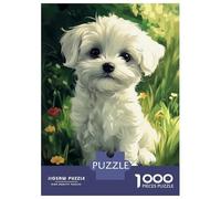 Rompecabezas De 1000 Piezas para Adolescentes Maltese Dog Puppy in Flowers Rompecabezas para Adultos Juegos Relajantes Vacaciones En Casa Matar El Tiempo 70x50cm/1000pcs